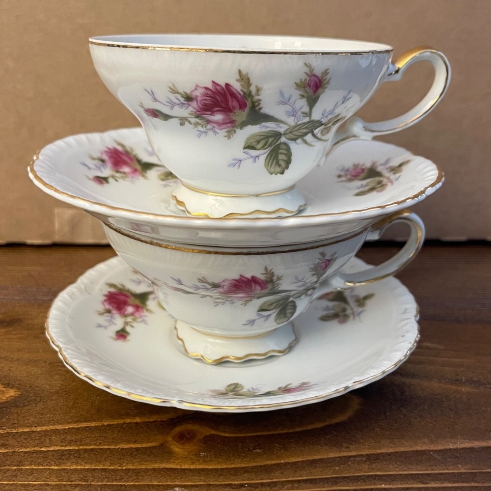 Vintage Moss Rose Teacup Saucer Set Lefton Pacific LP Japan & TM China Mixed Lot